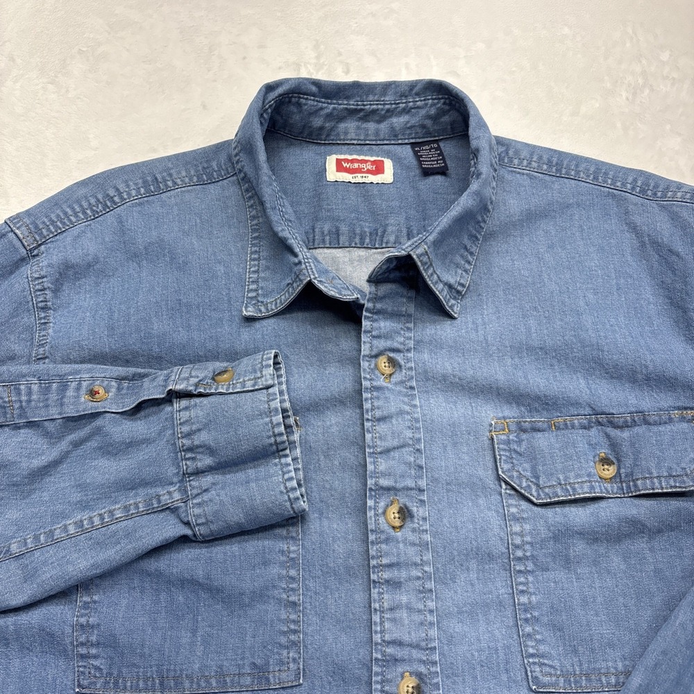 Wrangler Denim Shirt Mens XL Blue Long Sleeve